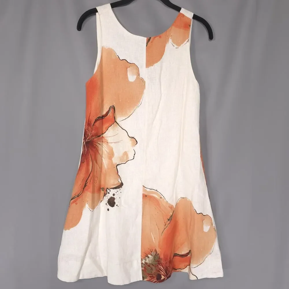 CALYPSO ST.BARTH Women SMALL New Mini Dress Floral LINEN Blend Sleeveless A-Line